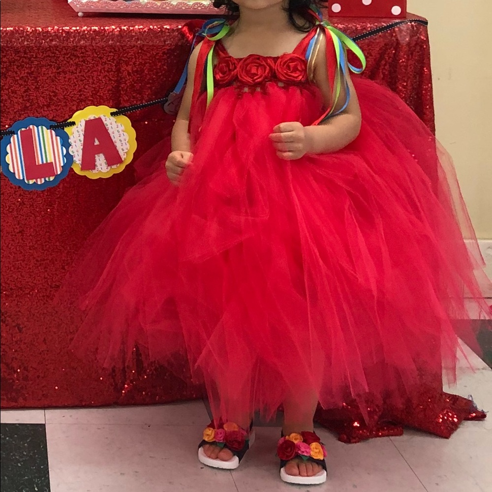 Marais Sky Red tutu gown-Handmade, size 2T.